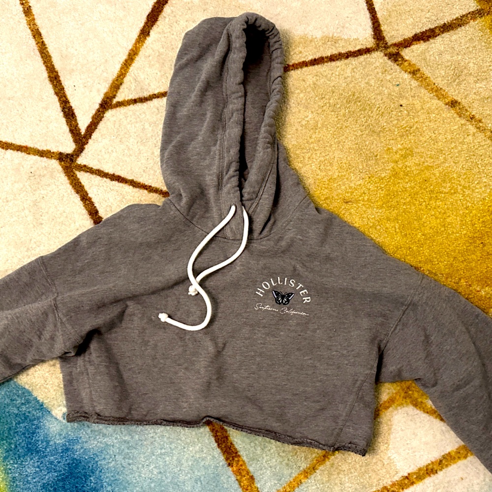 Hollister Gray Butterfly Cropped Hoodie